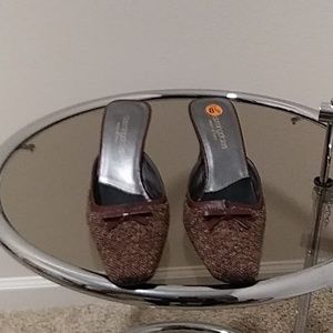 Vintage Bloomingdale's Brown Tweed/Leather Mules